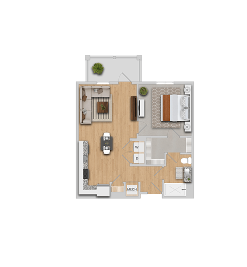 Floor plan for 1 bed, 1 bath, 724 sqft